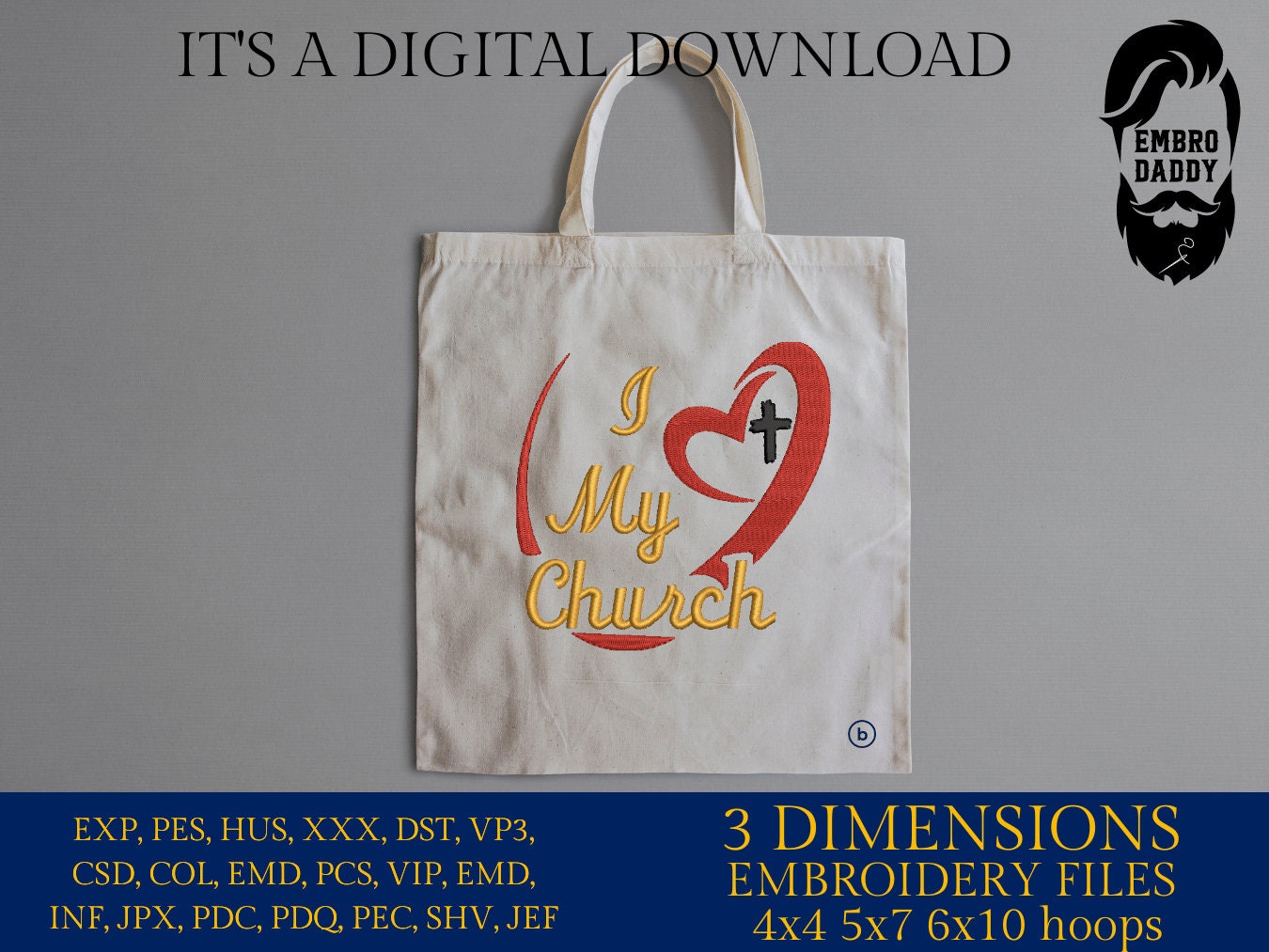 Machine Embroidery files, I love my Church, PES, xxx, hus, dst & more