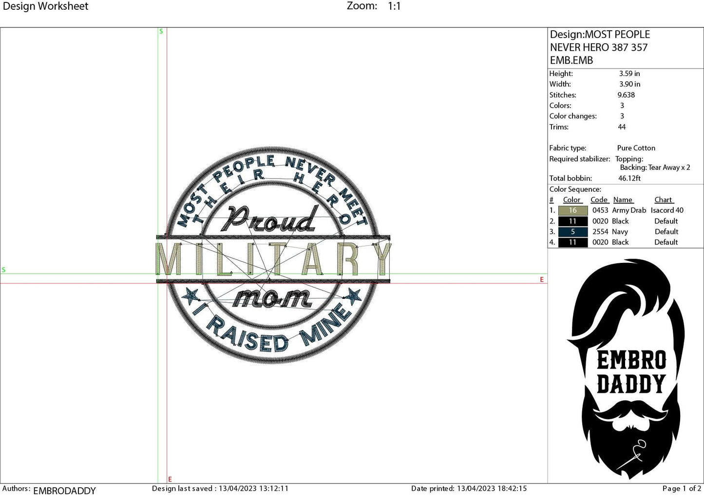 Machine Embroidery files, Proud Military Mom PES, DST, xxx, hus & more