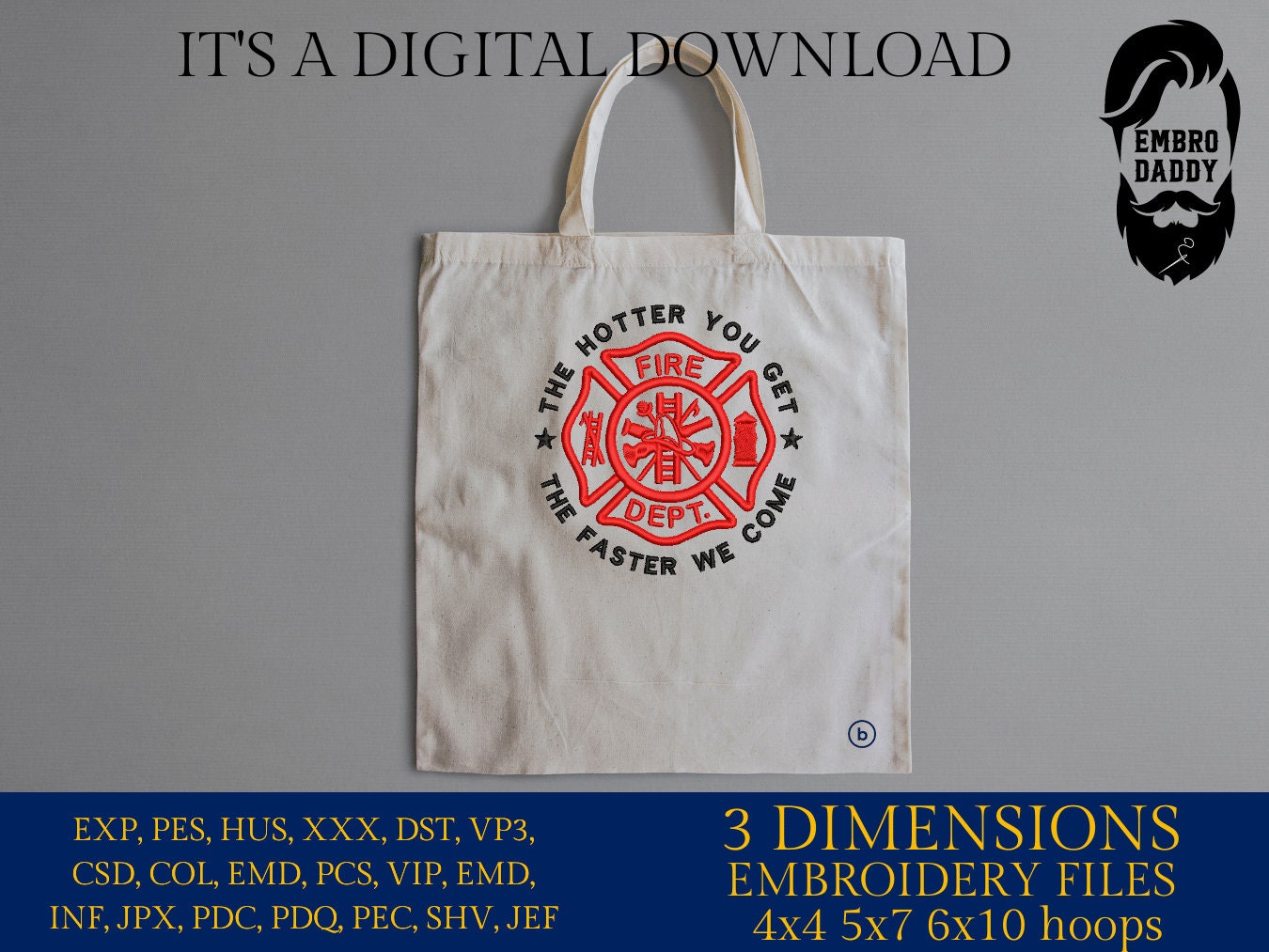 Machine Embroidery files, Fire dept, firefighter, the hotter you get, PES, DST, xxx, hus & more