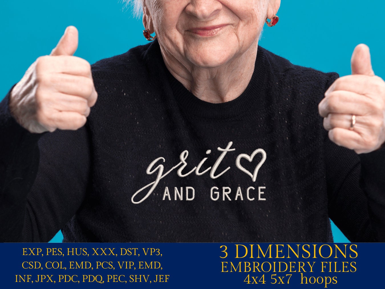 Machine embroidery files, Grit and Grace PES, DST, hus & more