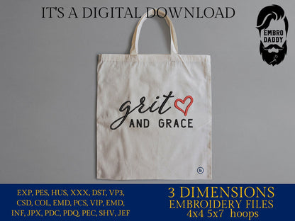 Machine embroidery files, Grit and Grace PES, DST, hus & more