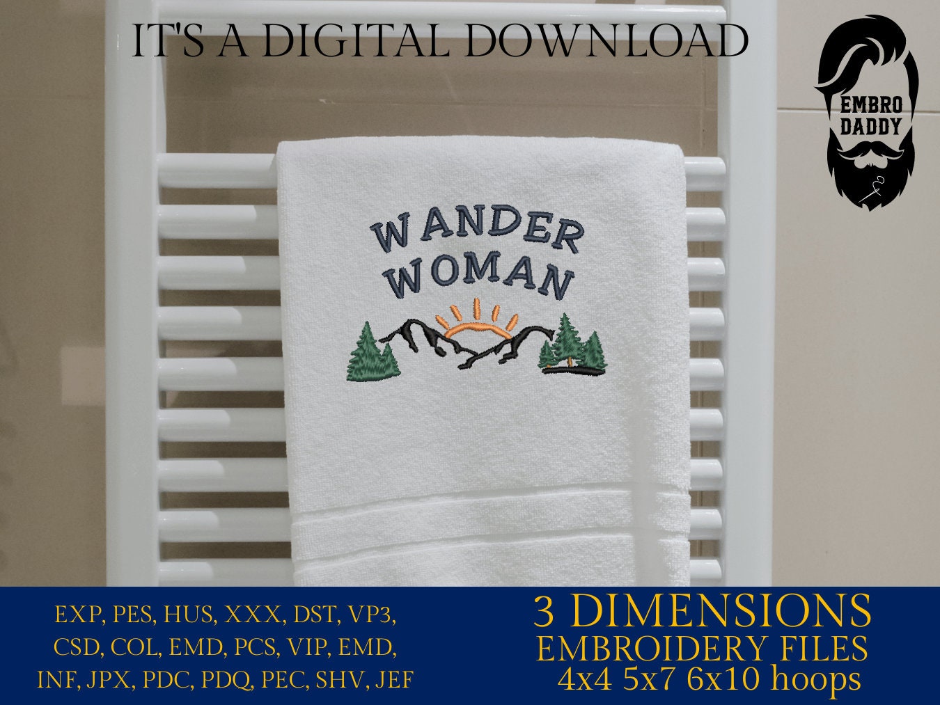 Machine embroidery files, wander woman PES, DST, hus & more