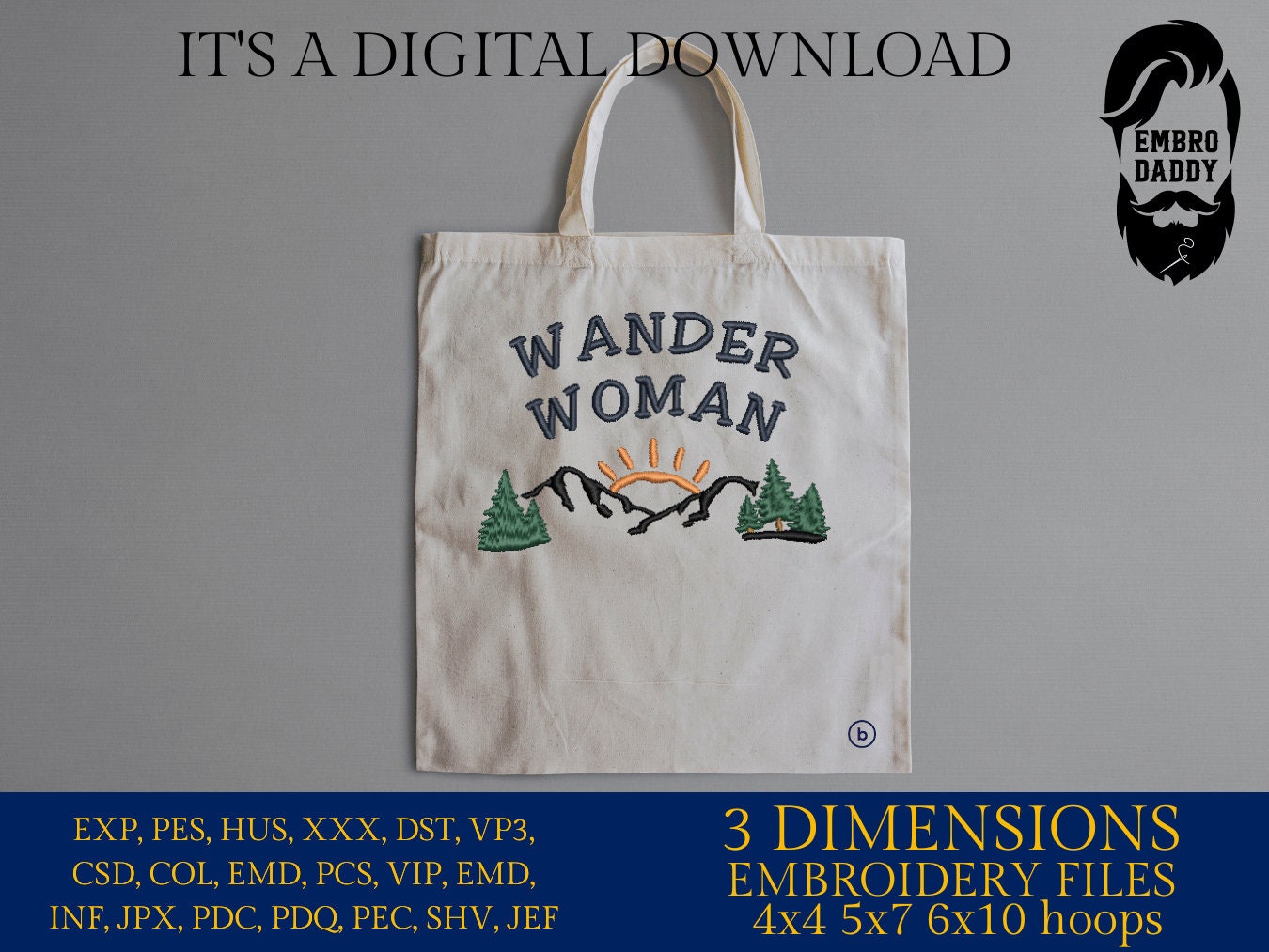 Machine embroidery files, wander woman PES, DST, hus & more