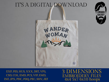 Machine embroidery files, wander woman PES, DST, hus & more