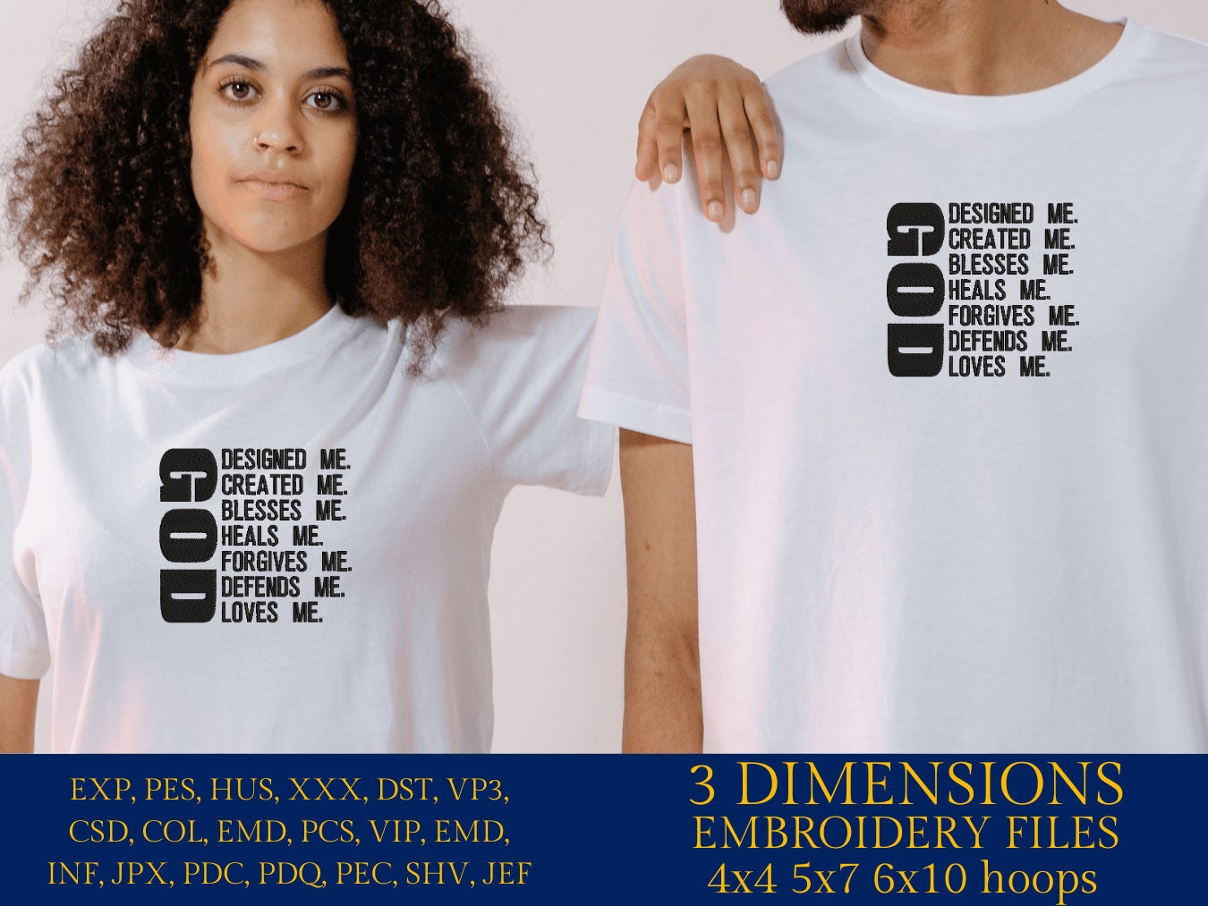 Machine Embroidery files, God designed me, PES, DST, xxx, hus & more