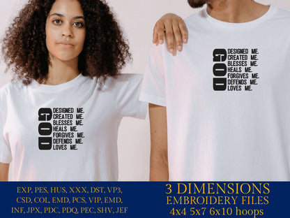 Machine Embroidery files, God designed me, PES, DST, xxx, hus & more