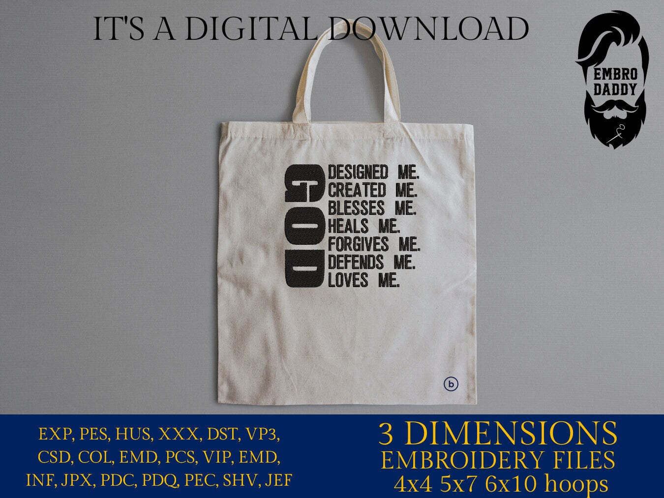 Machine Embroidery files, God designed me, PES, DST, xxx, hus & more