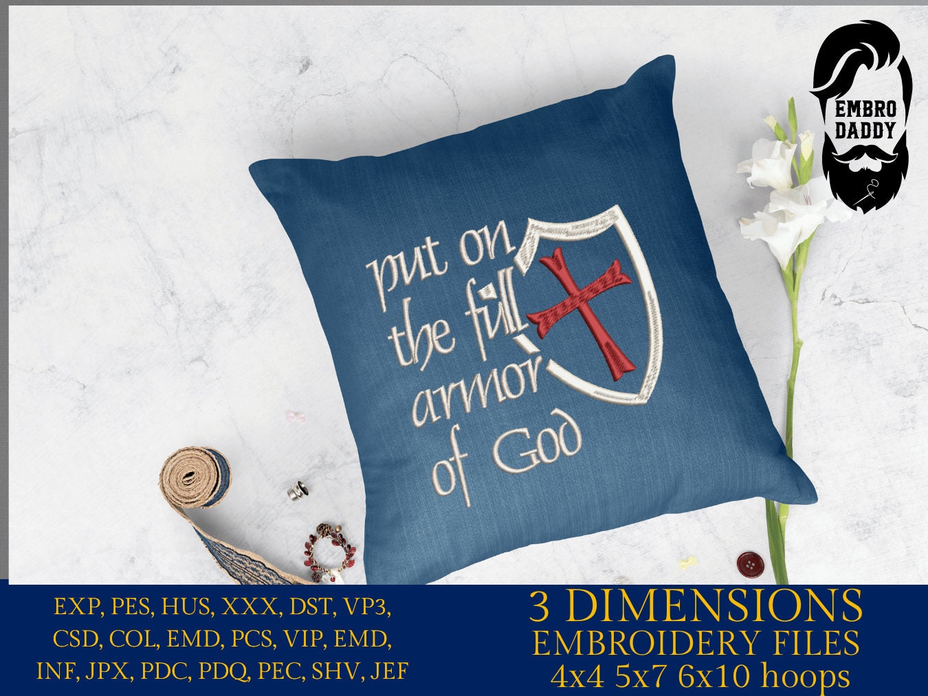 Machine Embroidery files, put on the full armor of God , PES, DST, xxx, hus & more