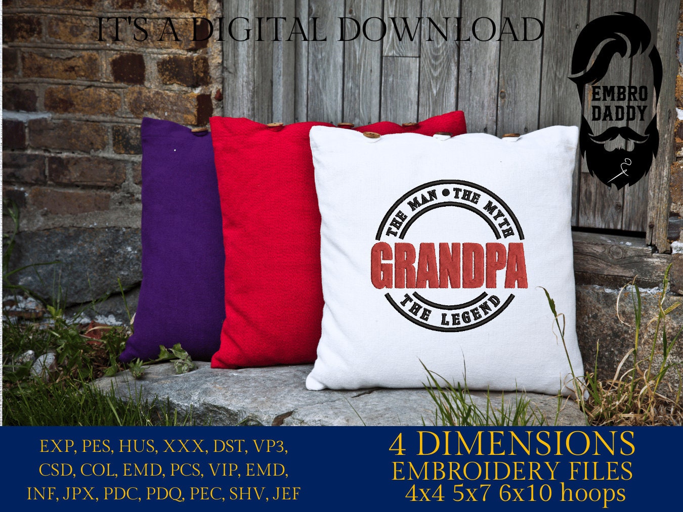 Machine Embroidery files, Grandpa man myth legend PES, xxx hus & more