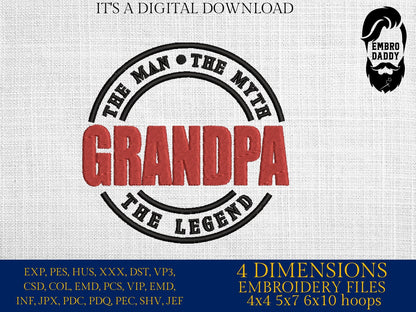 Machine Embroidery files, Grandpa man myth legend PES, xxx hus & more
