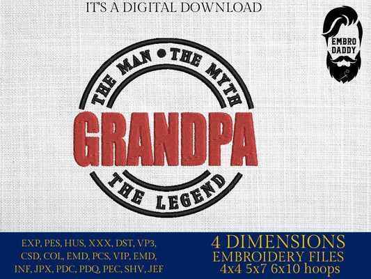 Machine Embroidery files, Grandpa man myth legend PES, xxx hus & more