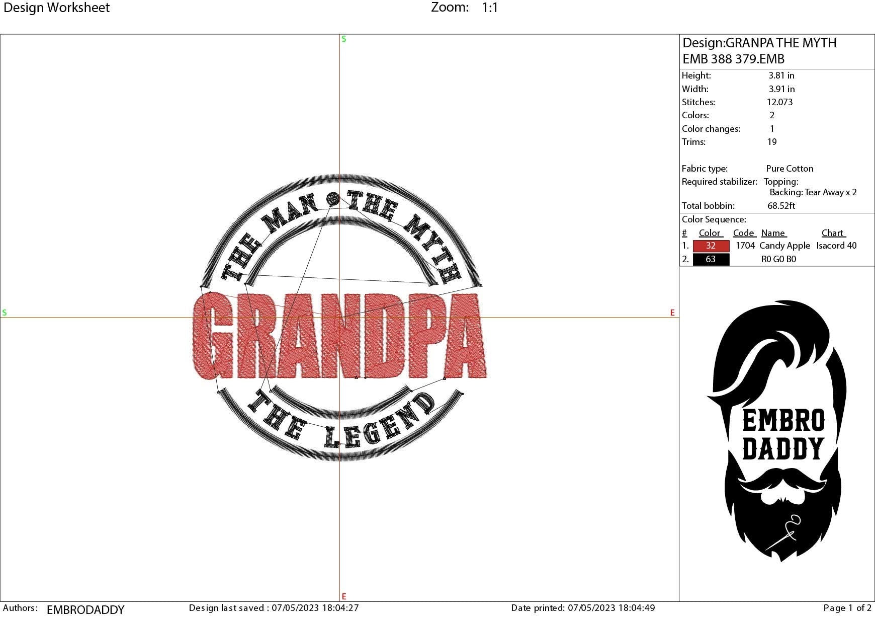 Machine Embroidery files, Grandpa man myth legend PES, xxx hus & more