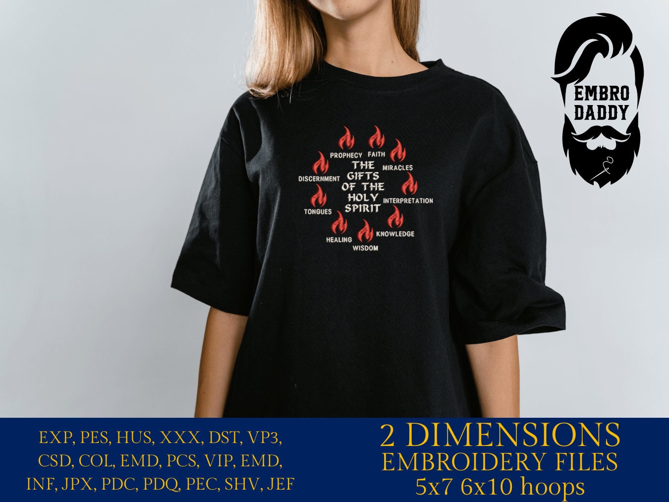 Machine Embroidery files, Gifts of the holy spirit, PES, xxx, DST, hus & more