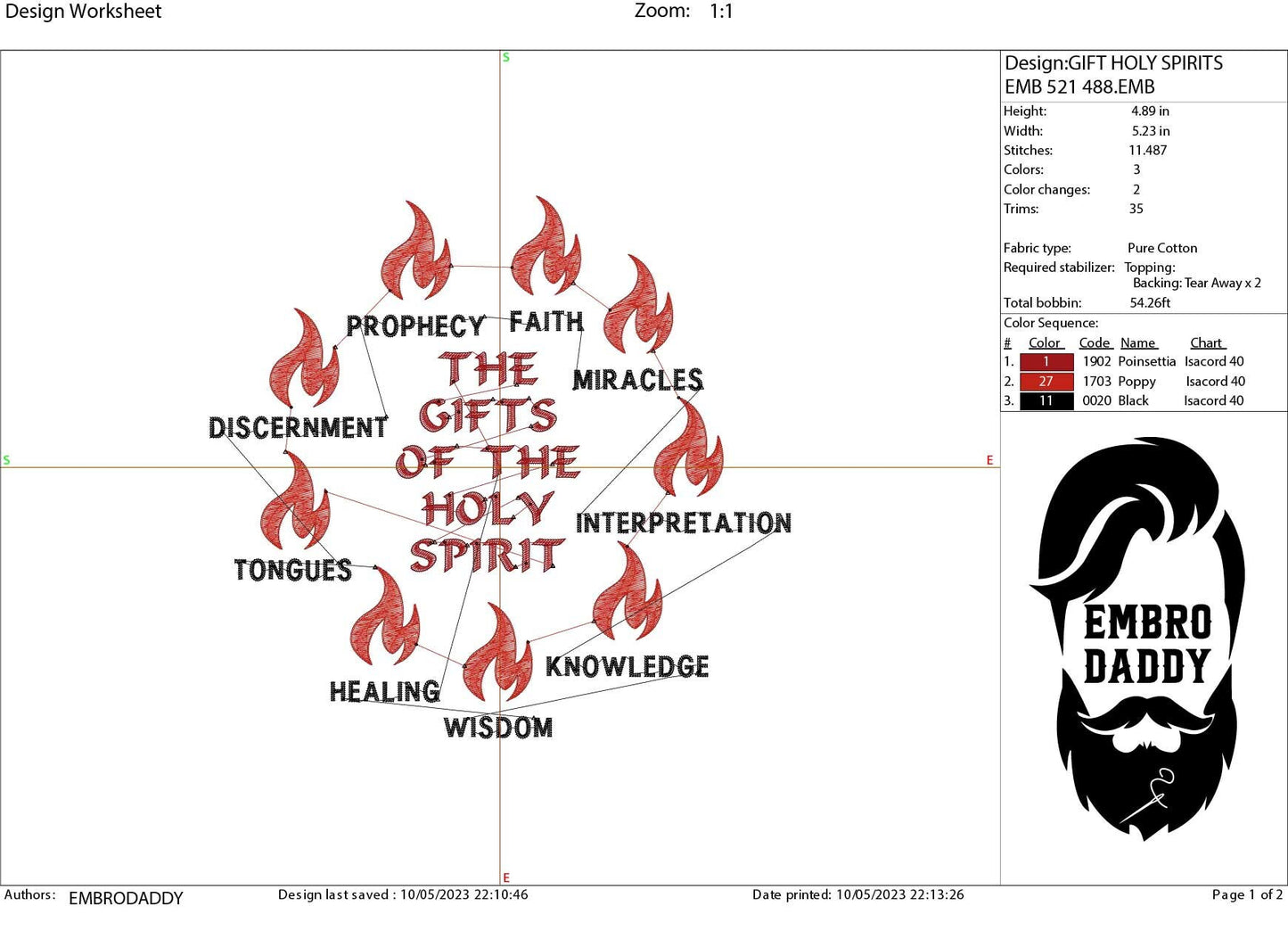 Machine Embroidery files, Gifts of the holy spirit, PES, xxx, DST, hus & more