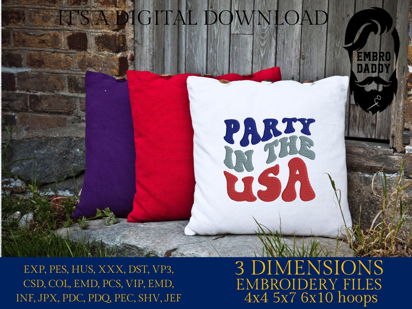 Machine Embroidery files, party in the USA, PES, xxx, hus & more, embroidery files