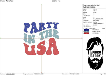 Machine Embroidery files, party in the USA, PES, xxx, hus & more, embroidery files