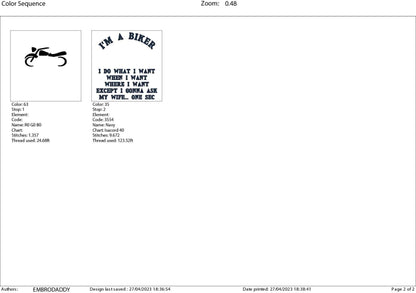 Machine Embroidery files, I'm a biker, motorbike, biker, PES, xxx, hus & more