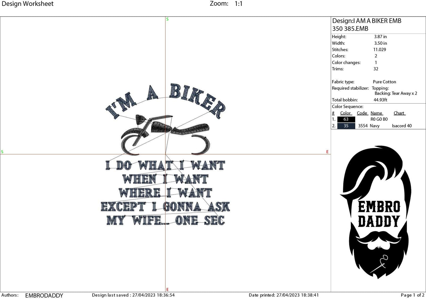 Machine Embroidery files, I'm a biker, motorbike, biker, PES, xxx, hus & more