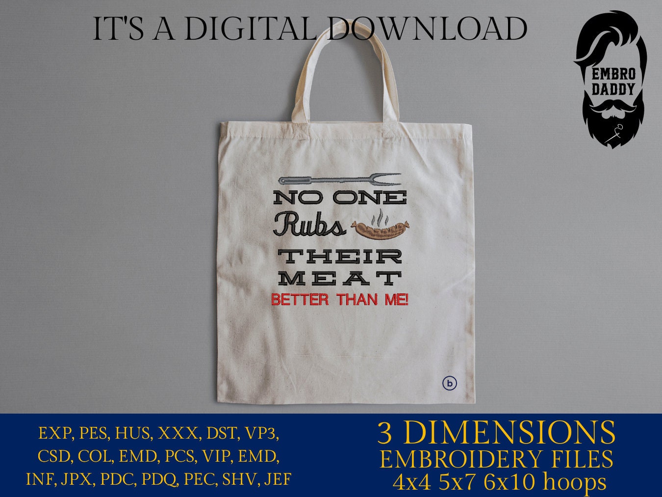 Machine Embroidery files, No one rubs my meat, PES, DST, xxx, hus & more