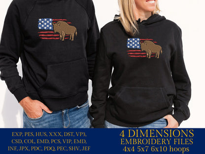 Machine Embroidery files, Usa Flag bison, DST, PES, xxx, hus & more