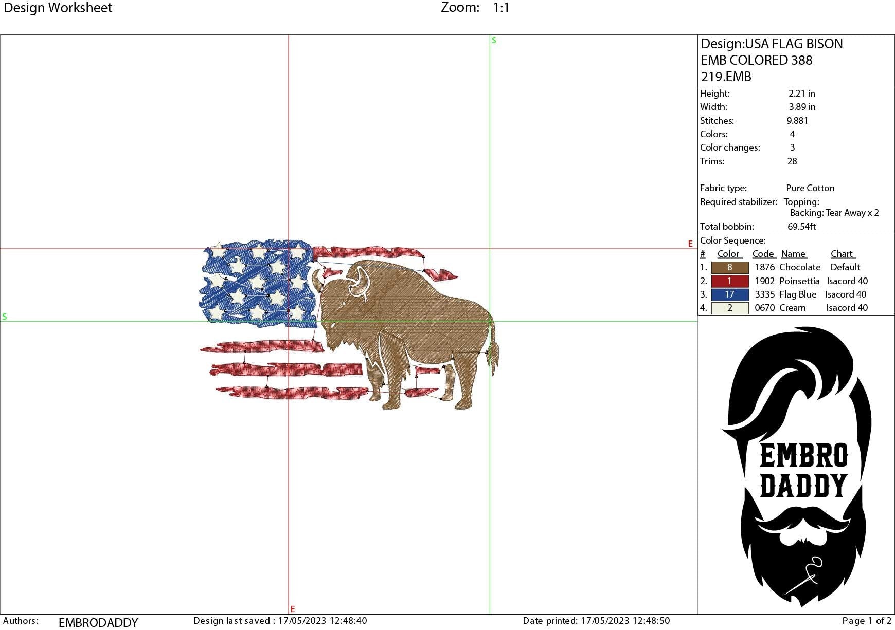 Machine Embroidery files, Usa Flag bison, DST, PES, xxx, hus & more