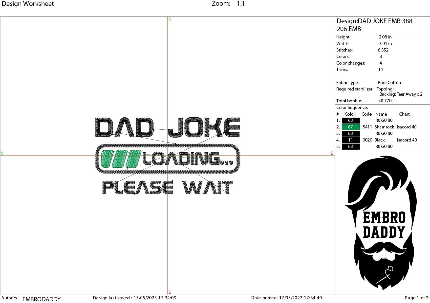 Machine Embroidery files, Dad joke loading, DST, PES, hus & more