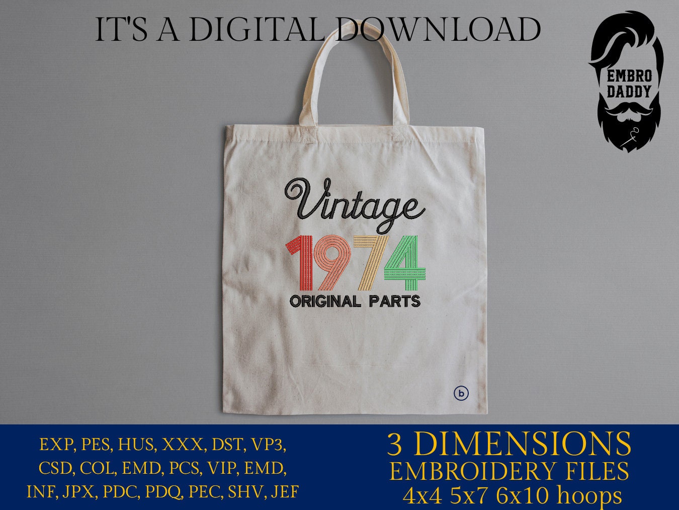 Machine Embroidery files, vintage 1974 pes, Birthday, birthday funny embroidery files, gift idea PES, xxx, hus & more