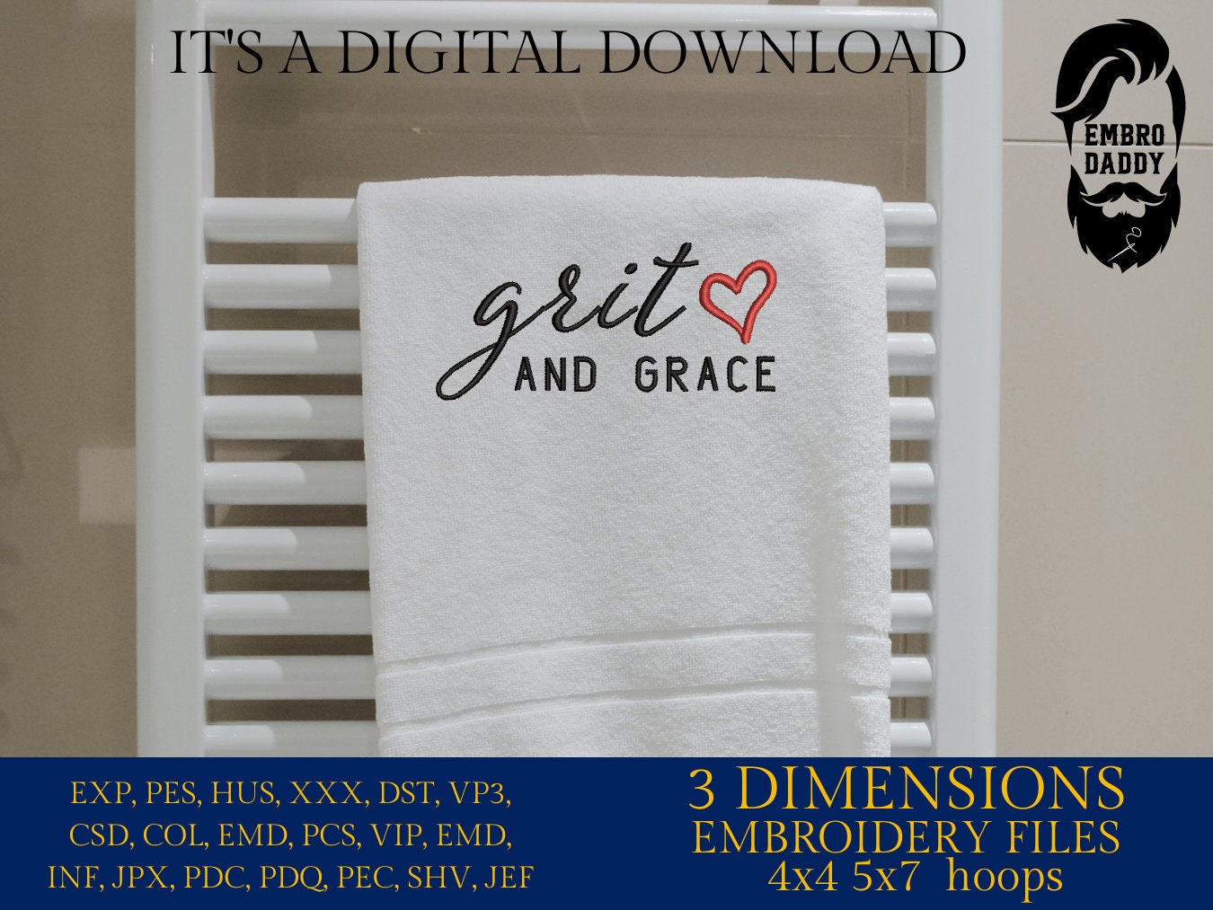 Machine embroidery files, Grit and Grace PES, DST, hus & more