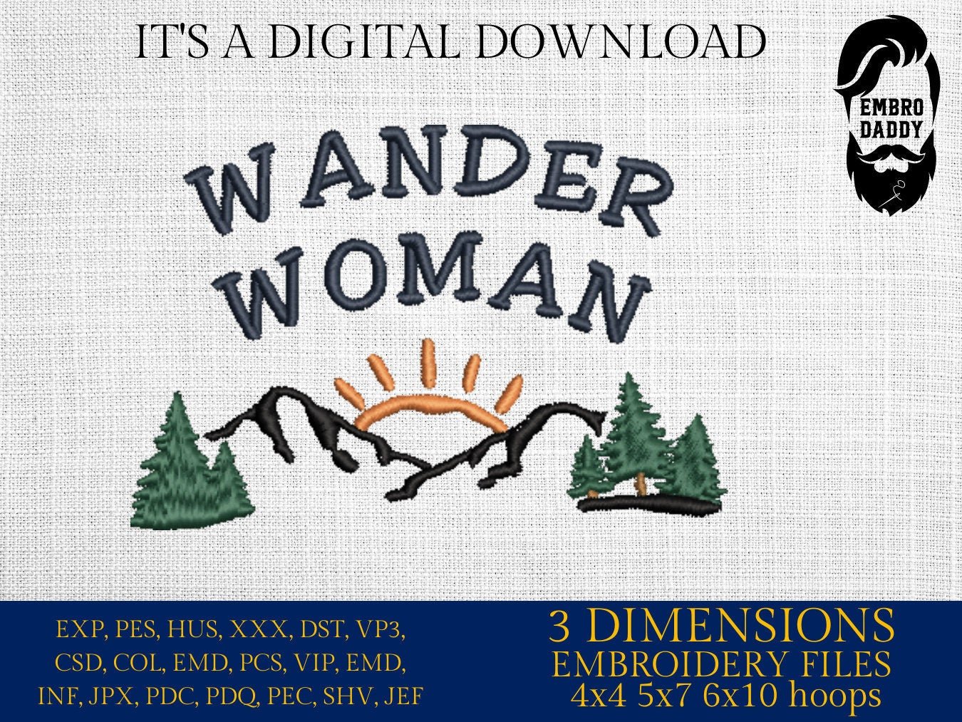 Machine embroidery files, wander woman PES, DST, hus & more