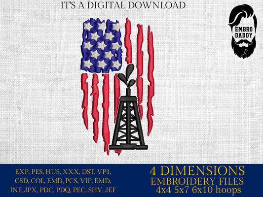 Machine Embroidery files, Oilfield flag, Oilfield worker, DST, PES, xxx, hus & more