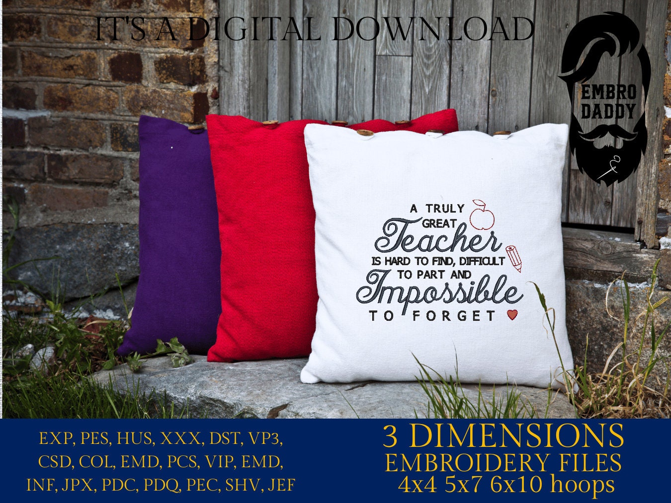 Machine Embroidery files, a truly great teacher, PES, dst, xxx, hus & more