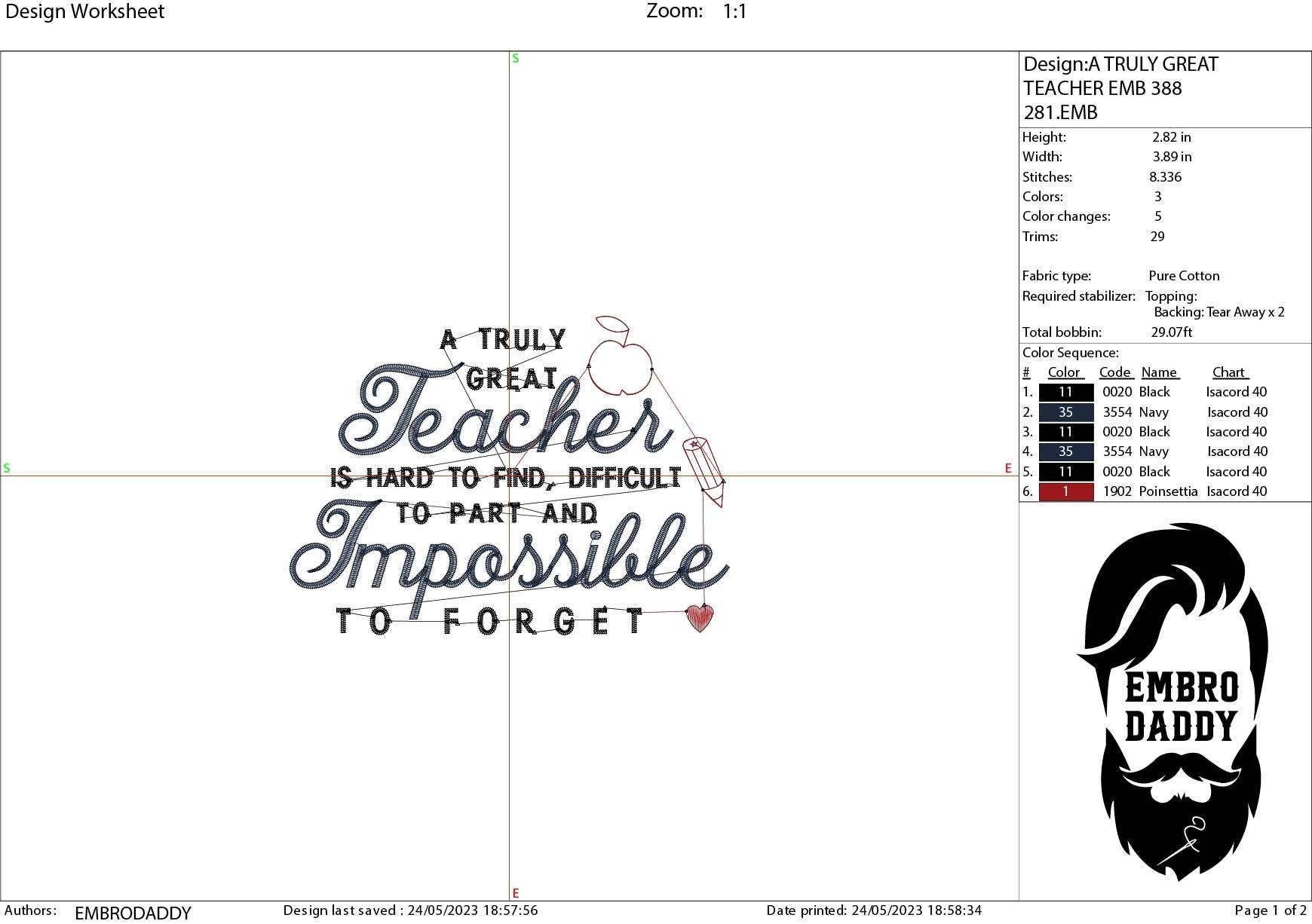 Machine Embroidery files, a truly great teacher, PES, dst, xxx, hus & more