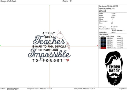 Machine Embroidery files, a truly great teacher, PES, dst, xxx, hus & more