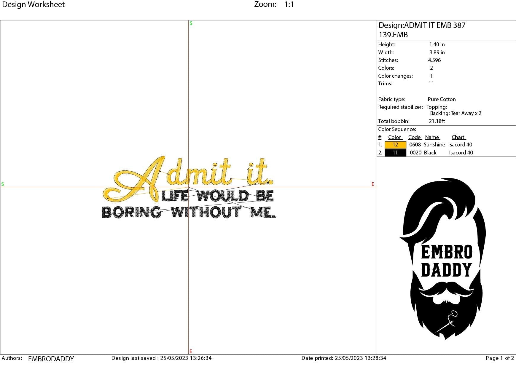 Machine Embroidery files, Admitting it, PES, dst, xxx, hus & more