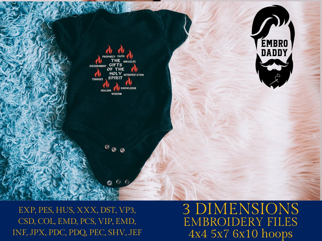 Machine Embroidery files, Gifts of the holy spirit, PES, xxx, DST, hus & more