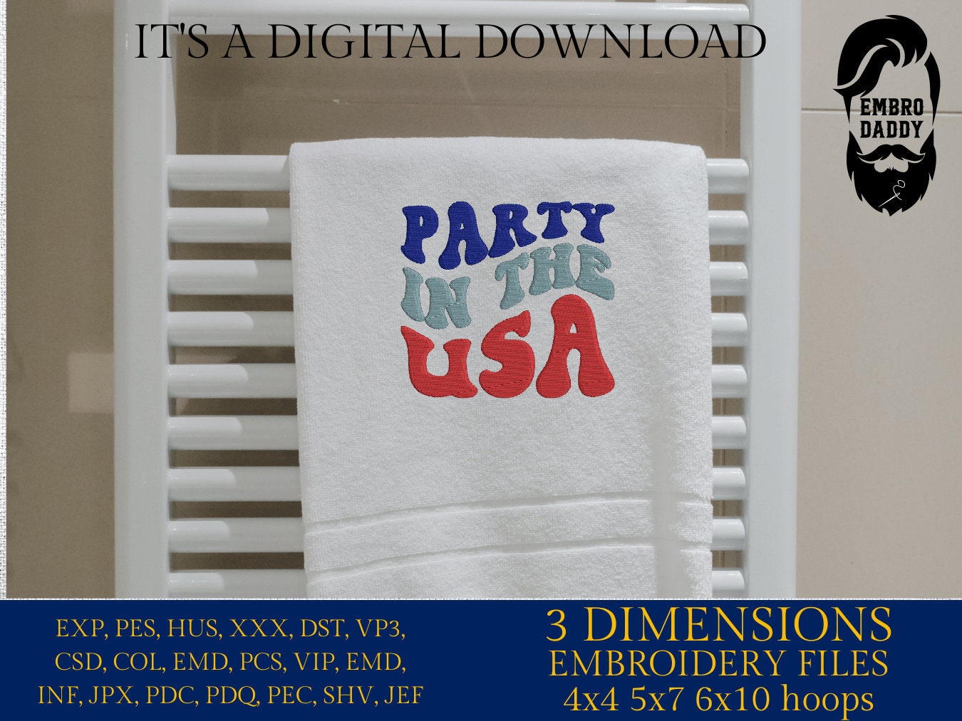 Machine Embroidery files, party in the USA, PES, xxx, hus & more, embroidery files