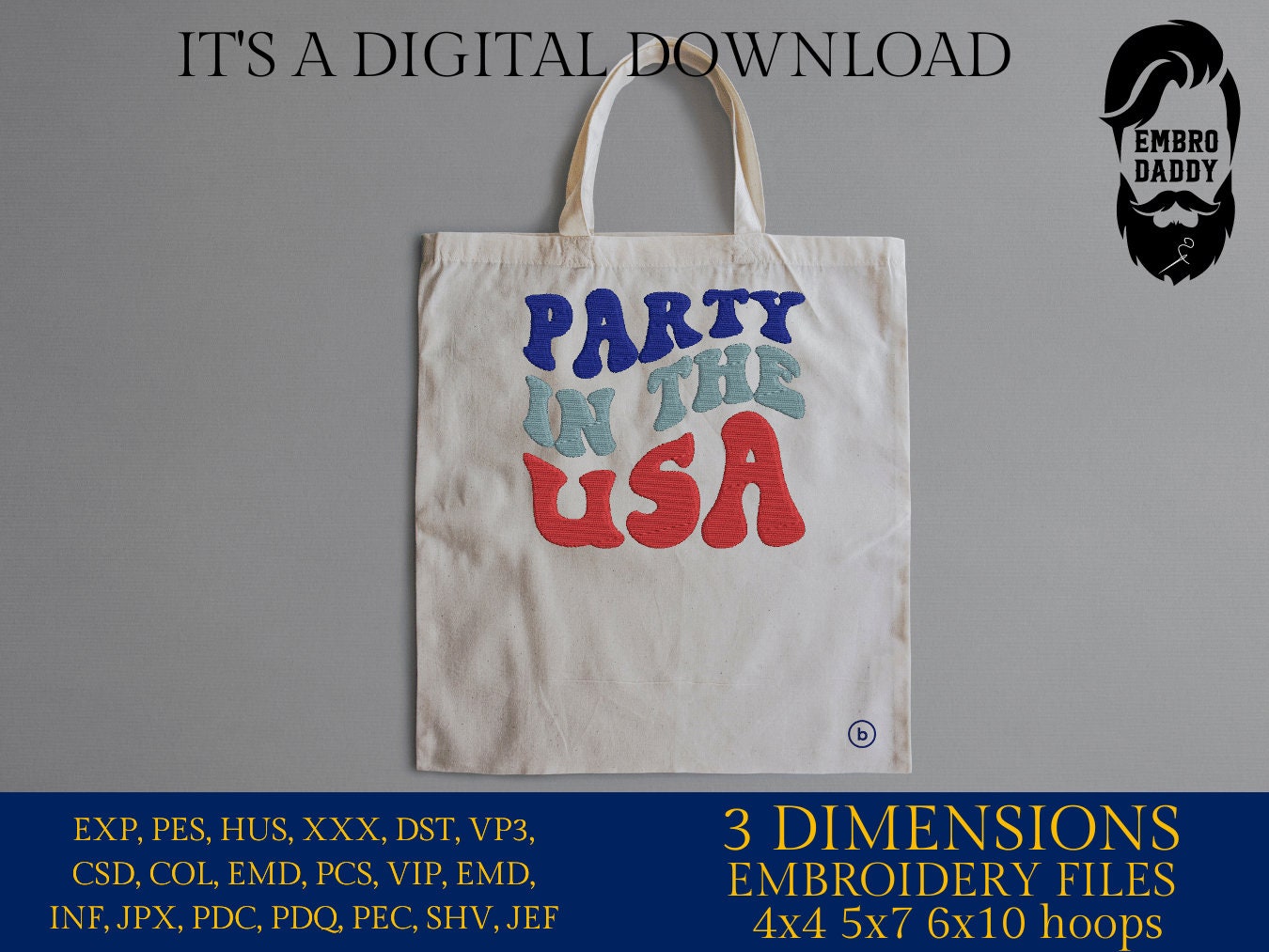 Machine Embroidery files, party in the USA, PES, xxx, hus & more, embroidery files