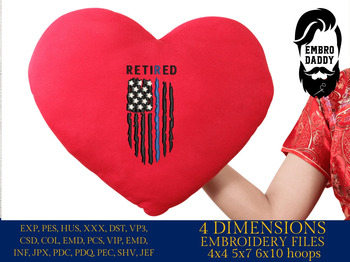 Machine Embroidery files, American Flag Retired Police officer, PES, DST, xxx, hus & more, embroidery files