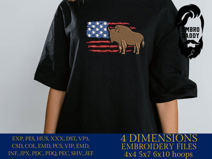 Machine Embroidery files, Usa Flag bison, DST, PES, xxx, hus & more