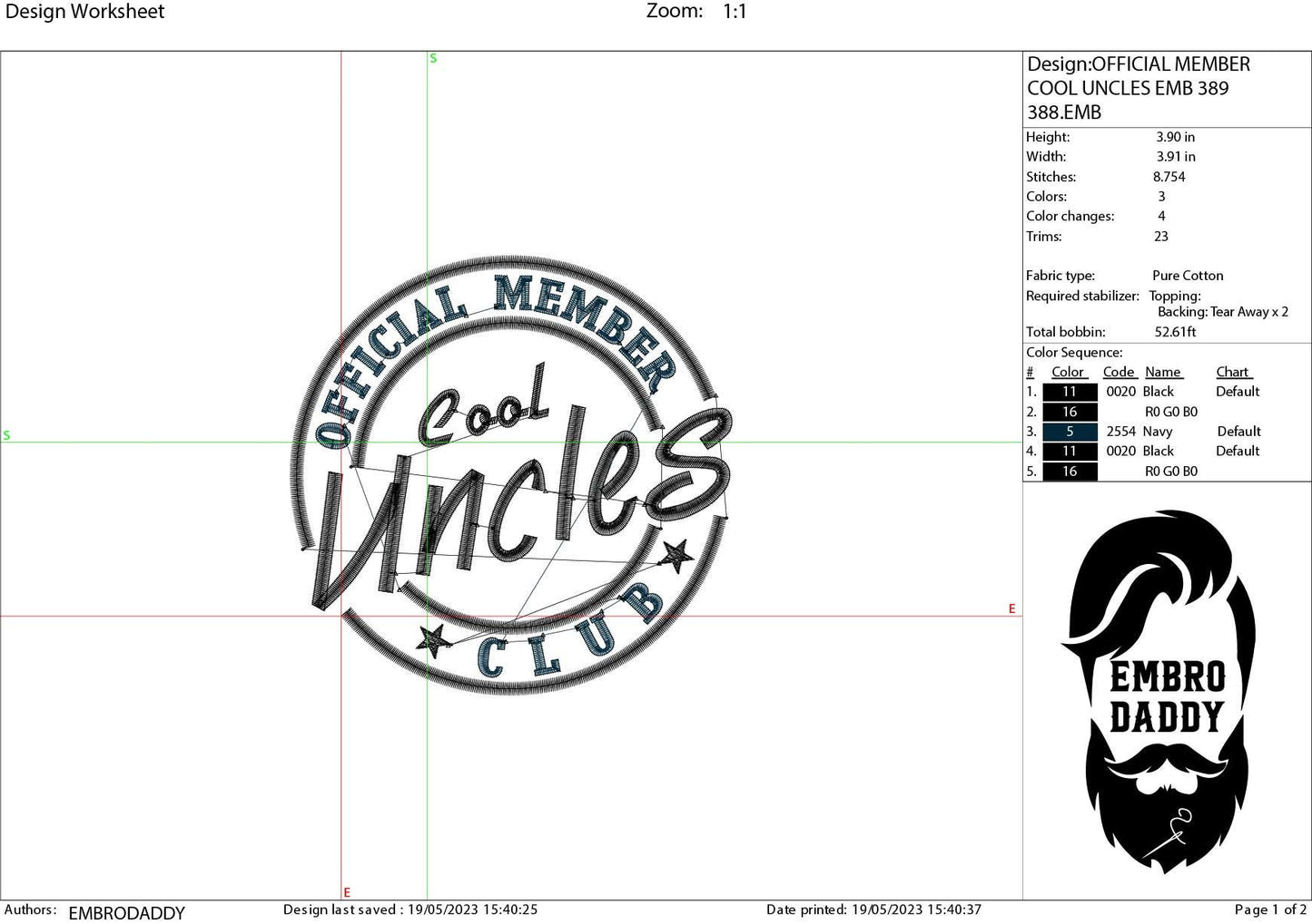 Machine Embroidery files, Official Member Cool Uncles Club dst PES, xxx, hus & more