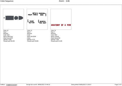 Machine Embroidery files, anatomy of a pew, PES, DST, xxx, hus & more