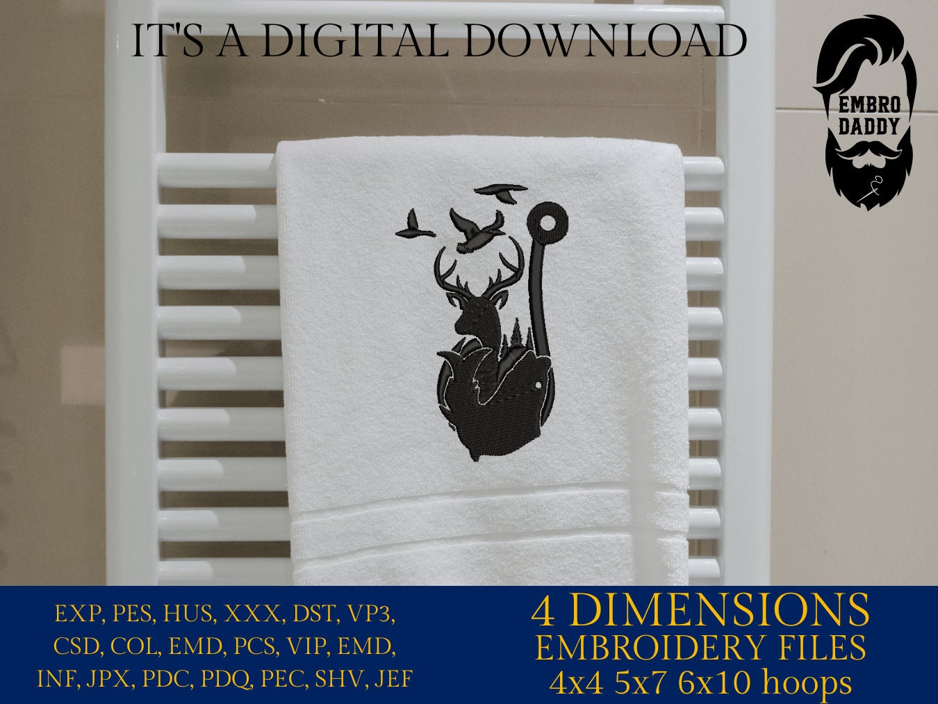 Machine Embroidery files, Fishing and Hunting hook, PES, DST, xxx, hus & more,