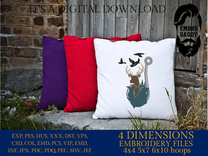 Machine Embroidery files, Fishing and Hunting hook, PES, DST, xxx, hus & more,