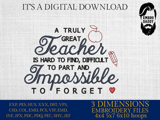 Machine Embroidery files, a truly great teacher, PES, dst, xxx, hus & more