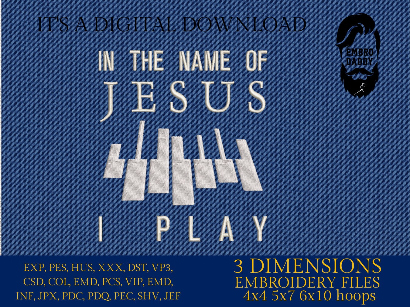 Machine Embroidery files, in the name of Jesus, DST, PES, xxx, hus & more