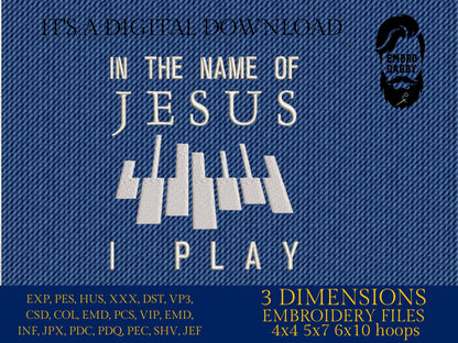 Machine Embroidery files, in the name of Jesus, DST, PES, xxx, hus & more