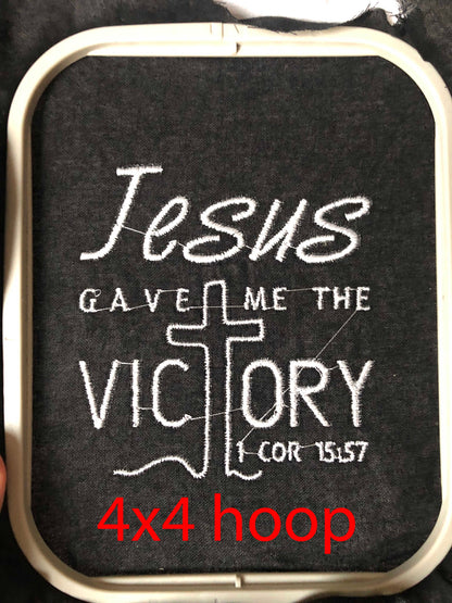 Machine Embroidery files, Jesus gave me the Victory, PES, DST, xxx, hus & more
