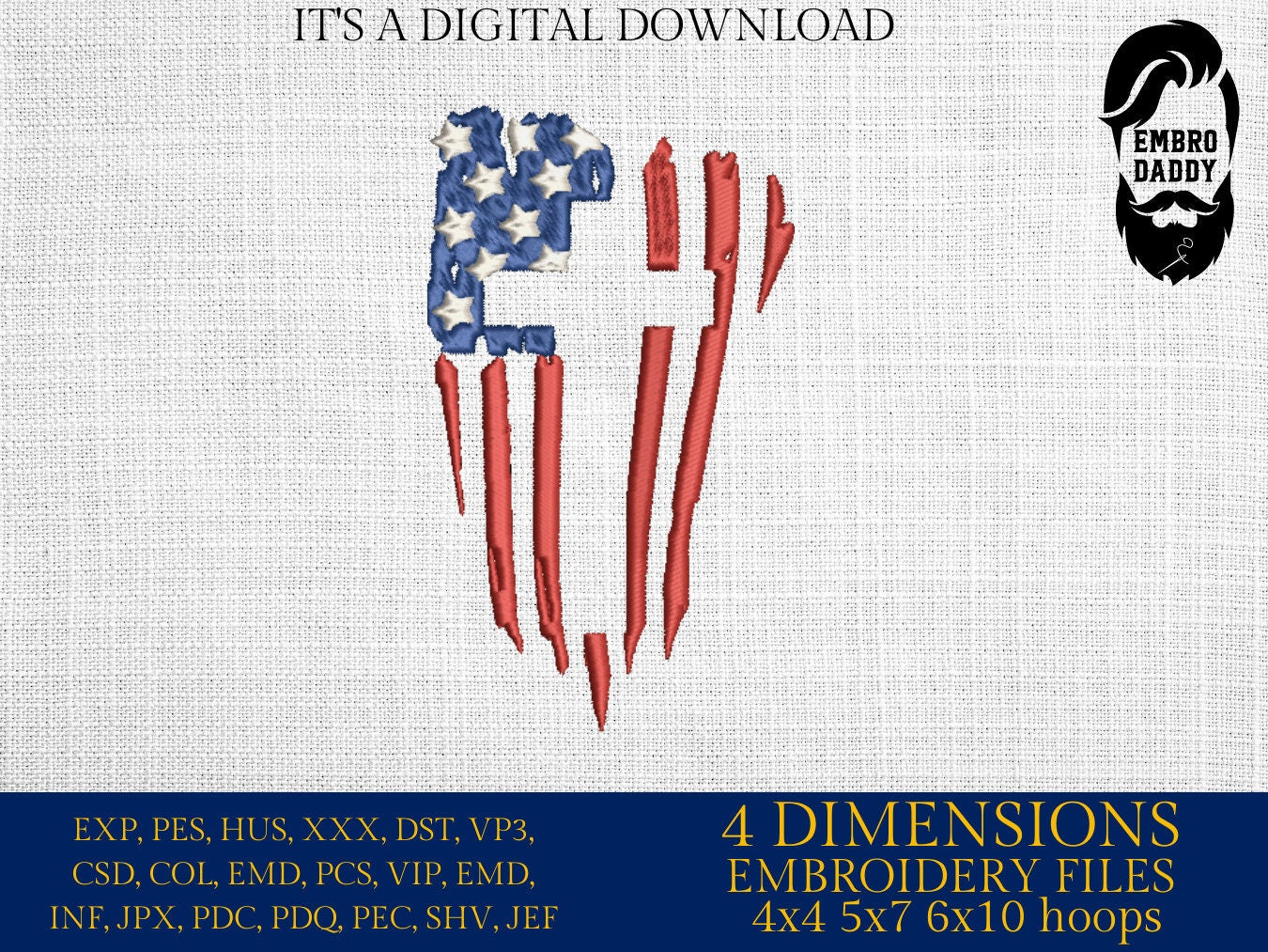 Machine Embroidery files, USA flag Cross, PES, xxx, hus & more