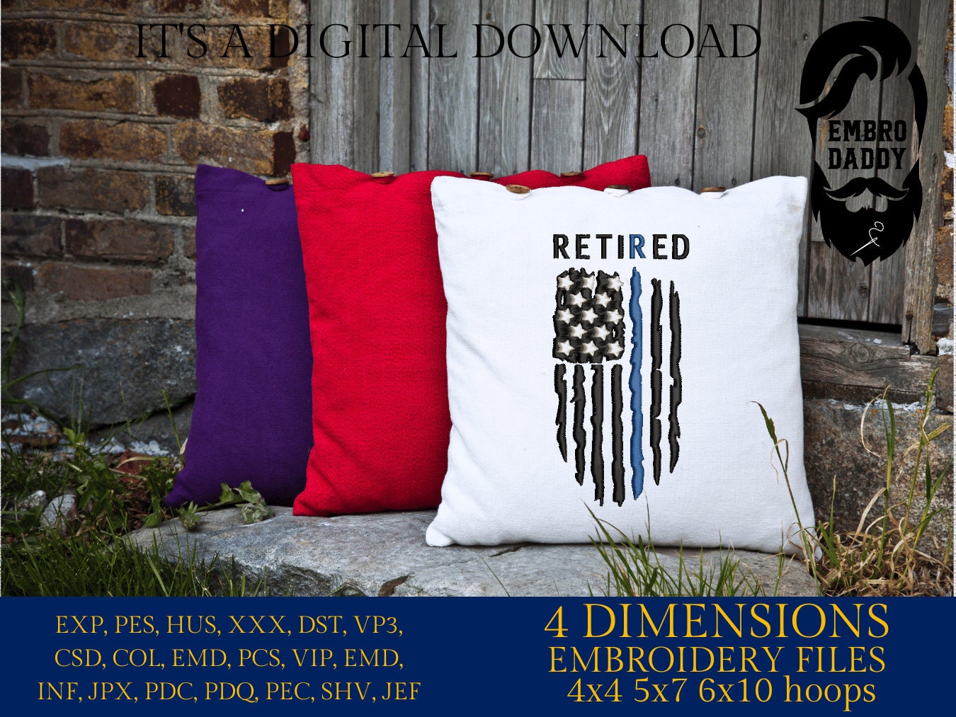 Machine Embroidery files, American Flag Retired Police officer, PES, DST, xxx, hus & more, embroidery files