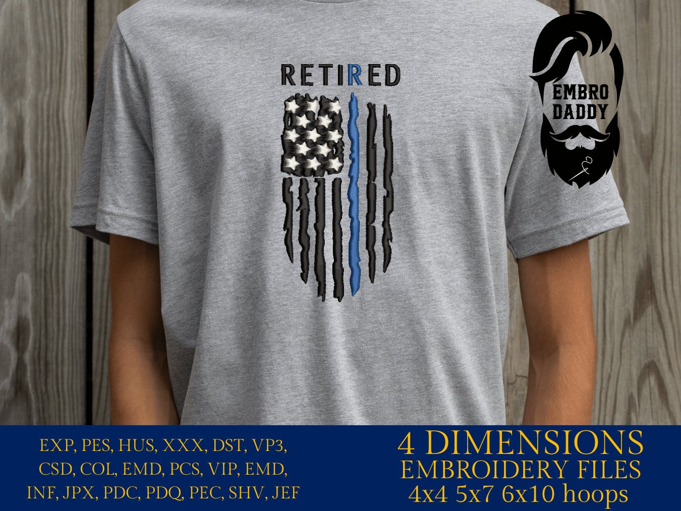 Machine Embroidery files, American Flag Retired Police officer, PES, DST, xxx, hus & more, embroidery files